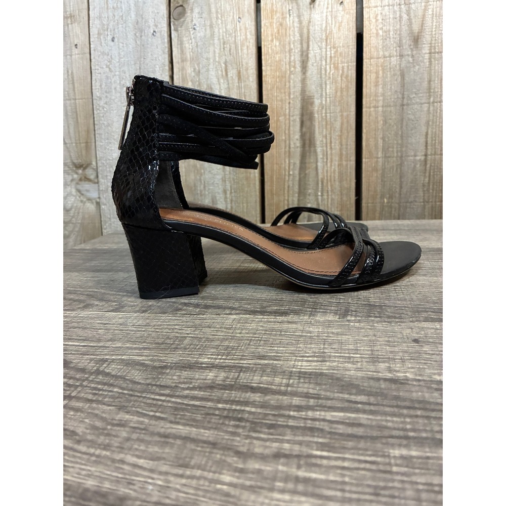 Donald J Pliner Black Snakeskin Embossed Leather Strappy Block Heel Sandals 6.5M